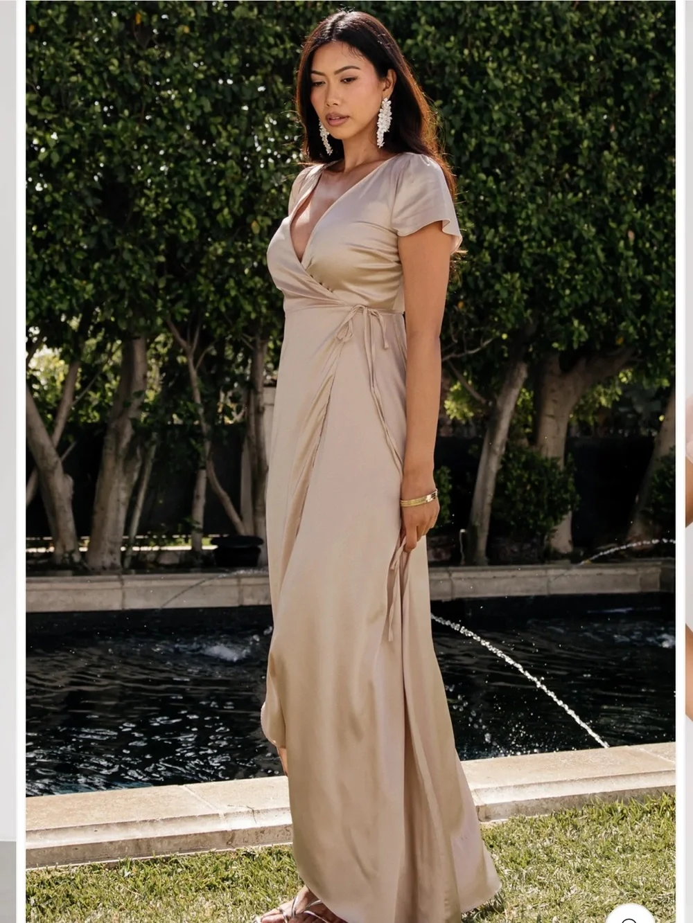 Baltic Born Krystal Satin Wrap Gown Champagne Maxi Dress XL NWT